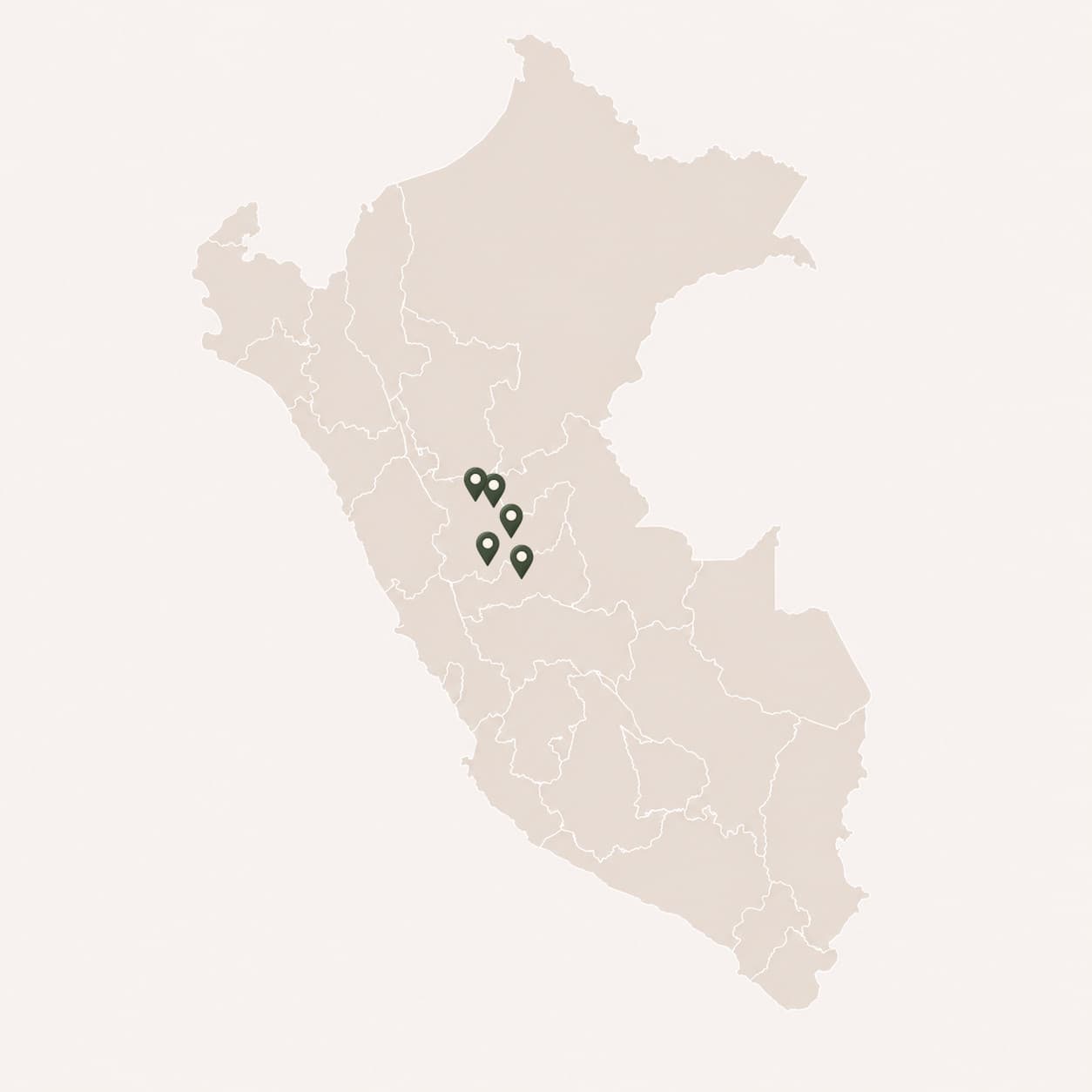 Mapa de los distritos en Huánuco y Pasco.